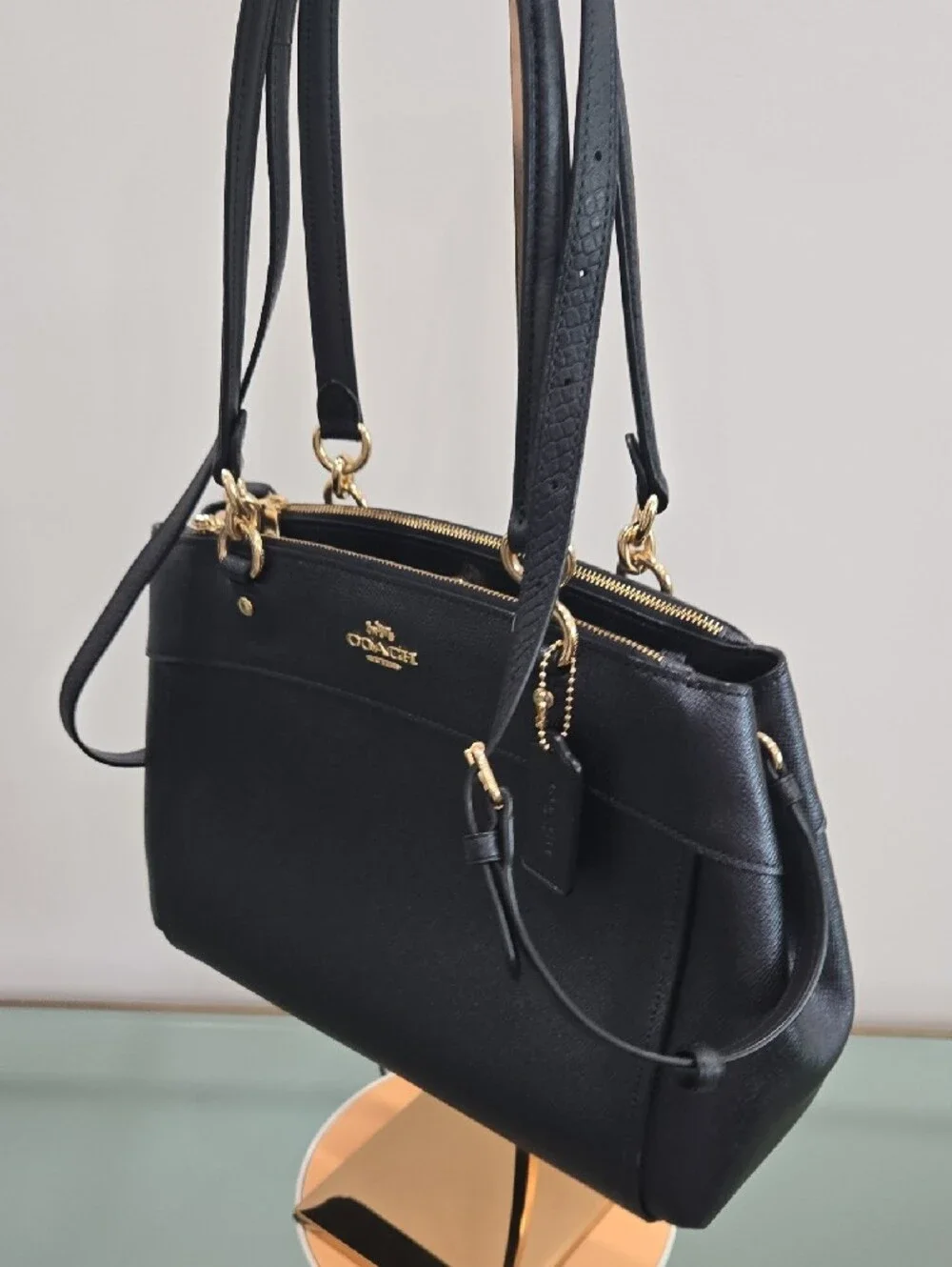 Coach Dark Navy Saffiano Leather Shoulder Bag with Gold Hardware